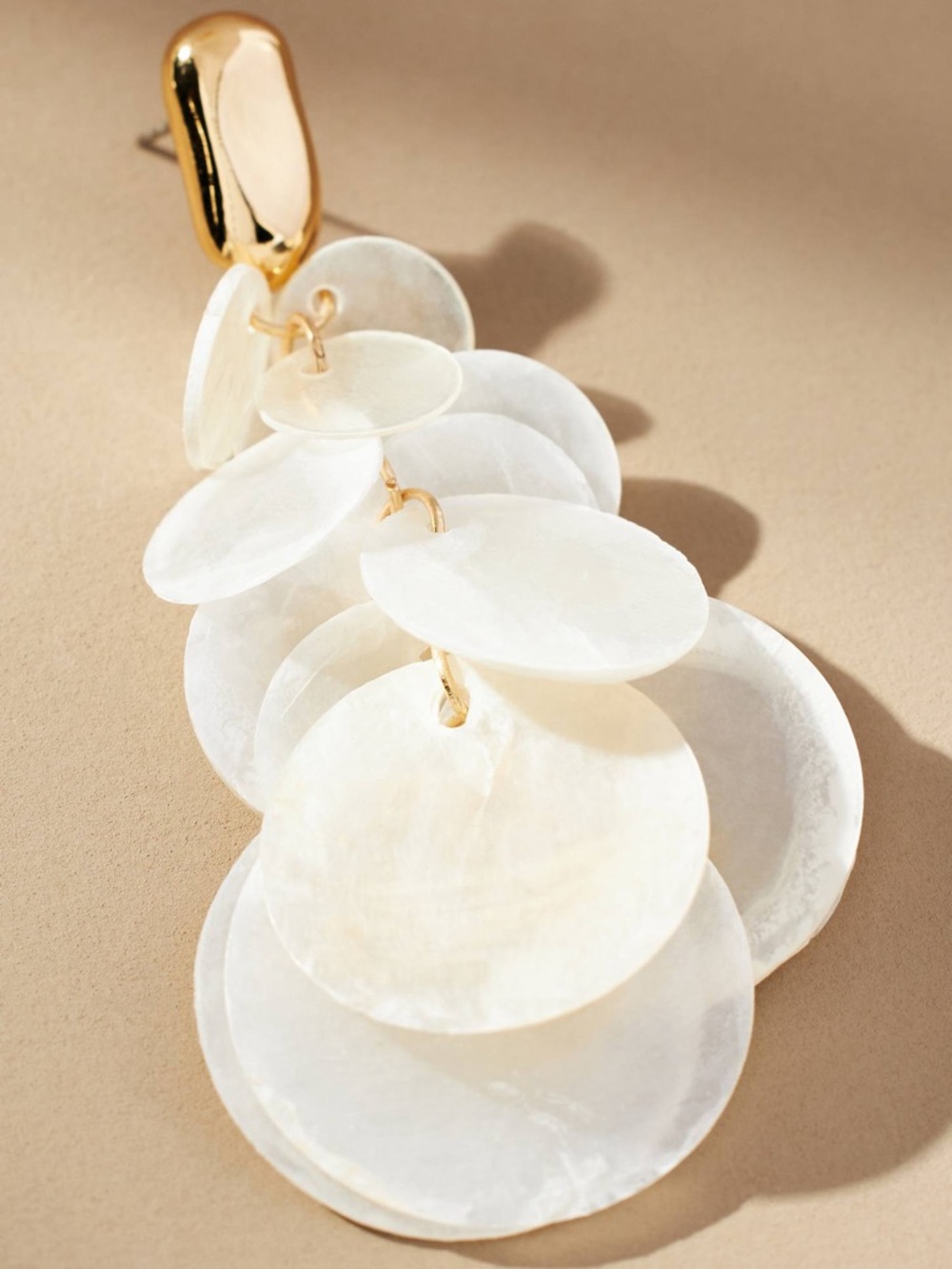 Anthropologie Gold and Ivory Layered Shell Drop Earrings - Picture 2 of 5